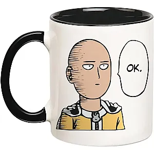 "Saitama One Punch Man Ok Ceramic Mug, Anime Coffee Cup, 11 Oz Novelty Coffee Mug/Cup