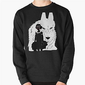 Ghibli Sweatshirts - Princess Mononoke And Wolf Illustration - Black And White Pullover Sweatshirt RB2212