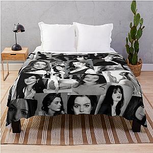 Anne Hathaway Assorted Photo Collage Black and White Aesthetics Throw Blanket