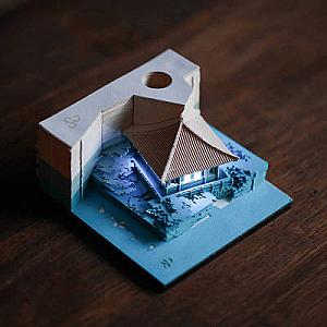 Artropad Blue Arch Pavilion Omoshiroi Block 3D Memo Pad With Pen Holder