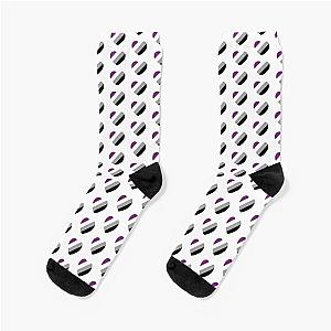 Asexual Flag Socks - Asexual Pride Flag Heart Design LGBTQ+ LGBTQIA+ (diagonal stripes) Socks RB1901