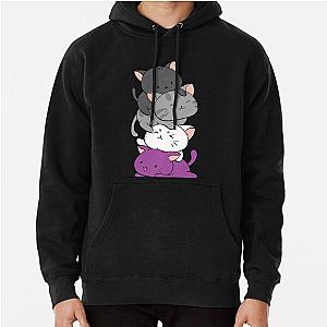 Asexual Flag Hoodies - Kawaii Cat Pile Anime Hoodie - Asexual Pride Flag Kittens Pullover Hoodie RB1901