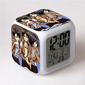 Attack On Titan Clock Merch - Levi, Eren And Mikasa 7 Colors Change Touch Light Alarm Clock