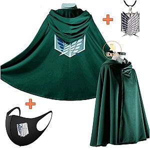 Attack on Titan Cosplay Merch: Eren Yeager And Levi Ackerman Green Cape/Masks/Necklace