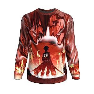 Attack on Titan Sweatshirt Merch - Eren Yeager Burning Titan Wall Sweatshirt