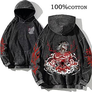 Attack on Titan Anime Vintage Black Acid Wash Hoodies T-shirts