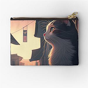 Calm in the Quiet Streets: A Cat's Afternoon in Japan - Japanese Aesthetic Anime Zipper Pouch