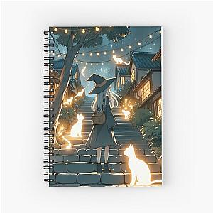 Mystical Night Stairs: The Witch and Her Ethereal Cats Spiral Notebook