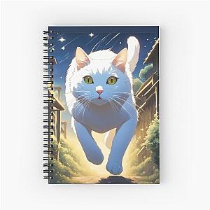 White Cat Running Through the Night Spiral Notebook