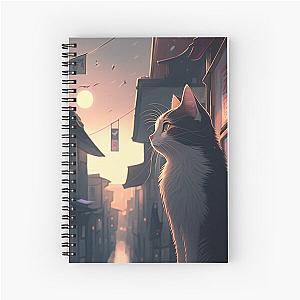 Calm in the Quiet Streets: A Cat's Afternoon in Japan - Japanese Aesthetic Anime Spiral Notebook