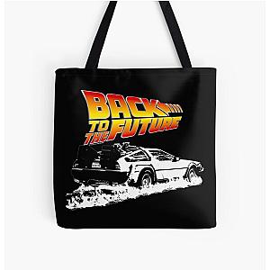 Back to the Future - DeLorean Fire Tracks White Stencil Fan Art All Over Print Tote Bag