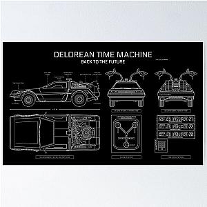 DeLorean Time Machine - Back To The Future (White Stencil - No Background) Poster