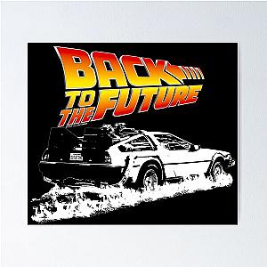 Back to the Future - DeLorean Fire Tracks White Stencil Fan Art Poster