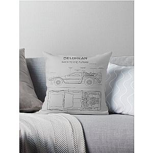 DeLorean Time Machine - Back To The Future (White Stencil - No Background) Throw Pillow