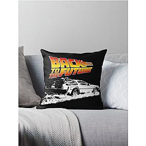 Back to the Future - DeLorean Fire Tracks White Stencil Fan Art Throw Pillow