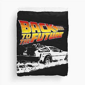 Back to the Future - DeLorean Fire Tracks White Stencil Fan Art Duvet Cover