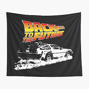 Back to the Future - DeLorean Fire Tracks White Stencil Fan Art Tapestry