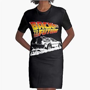 Back to the Future - DeLorean Fire Tracks White Stencil Fan Art Graphic T-Shirt Dress