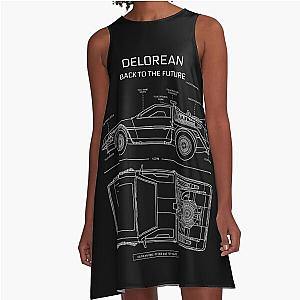 DeLorean Time Machine - Back To The Future (White Stencil - No Background) A-Line Dress