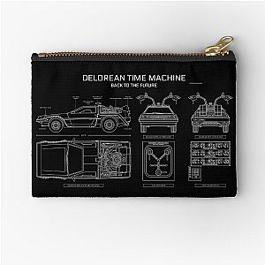 DeLorean Time Machine - Back To The Future (White Stencil - No Background) Zipper Pouch