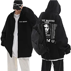 Bad Bunny Zipper Hoodie - Bad Bunny Nadie Sabe Lo Que Va A Pasar Mañana Most Wanted Tour 2024 Graphic Zipper Hoodie