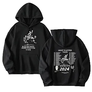 Bad Bunny Hoodie - Rapper Most Wanted Tour 2024 Merch Hoodies Winter Hooded Sweet Streetwear