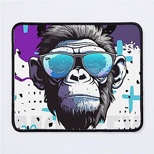 Blue Bold Illustrative Black Monkey Mouse Pad