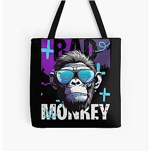 Black Purple Blue Bold Illustrative Monkey Print Tote Bag
