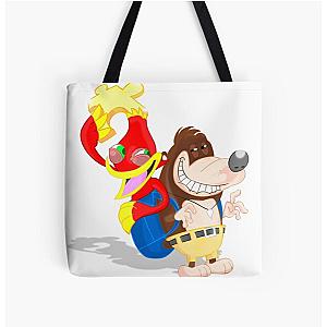 Ren and Stimpy x Banjo-Kazooie All Over Print Tote Bag