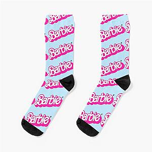 Classic Malibu Beach Barbie Logo with Pastel Blue Background Socks