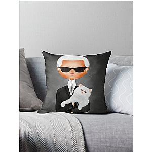 Karl Lagerfeld with cat fashion illustration Throw Pillow