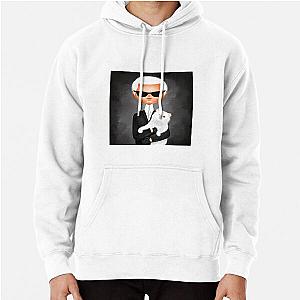 Karl Lagerfeld with cat fashion illustration Pullover Hoodie