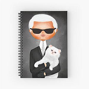 Karl Lagerfeld with cat fashion illustration Spiral Notebook