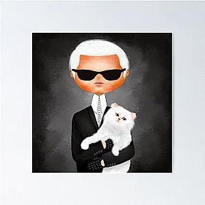 Karl Lagerfeld with cat fashion illustration Poster