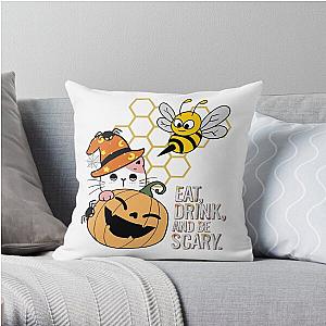 halloween pumpkin bee and puppycat  Throw Pillow RB1807