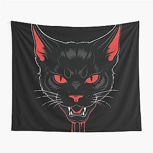 Vampire Cat with Red Eyes - Gothic Behemoth Design Tapestry