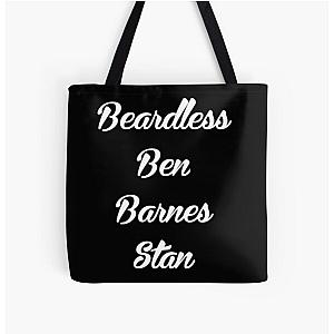 Beardless Ben Barnes Stan, White on Black All Over Print Tote Bag