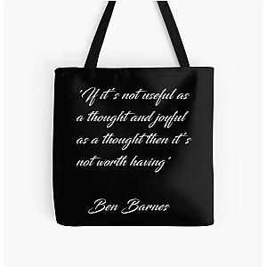 Ben Barnes 'Thoughts' Quote White on black All Over Print Tote Bag