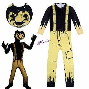 Bendy Anime Game Ink Machines Black and Yellow Jumpsuit Mask Outfit