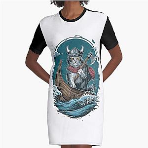 Viking Berserk Cat Graphic T-Shirt Dress