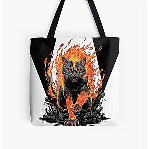 Flaming Berserk Cat All Over Print Tote Bag