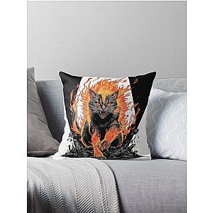 Flaming Berserk Cat Throw Pillow