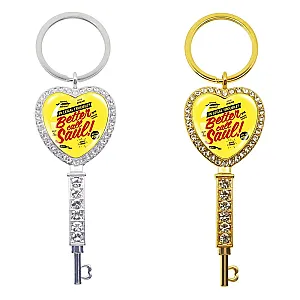 Better Call Saul Keychain - Humor Better Call Saul Glass Cabochon Heart-Shaped Rhinestone Keychain