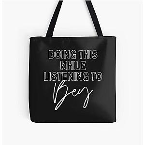 Now Playing: BEYONCE in White Typography Print All Over Print Tote Bag RB1807