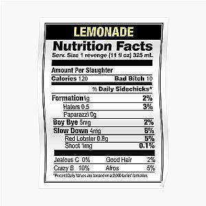 Beyonce Lemonade Nutrition Facts Poster RB1807