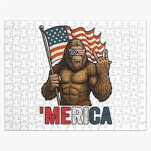 Bigfoot America Rock American Flag Patriotic July Jigsaw Puzzle