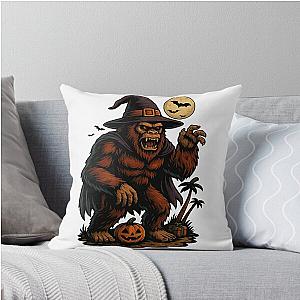 Scary Bigfoot Halloween Monster - Sasquatch in Costume Throw Pillow