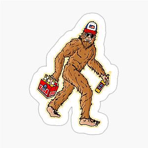Beer Drinking Bigfoot 6-Pack Sasquatch w Trucker Hat Sticker