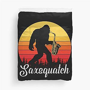 Funny Retro Bigfoot Playing Saxophone Bigfoot Long Sleeve Duvet Cover