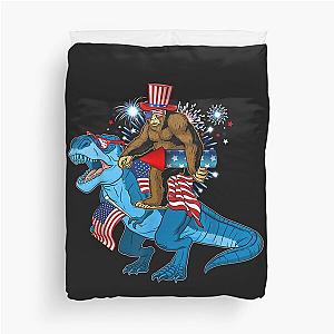 Bigfoot Riding Dinosaur T Rex 4th of July Duvet Cover